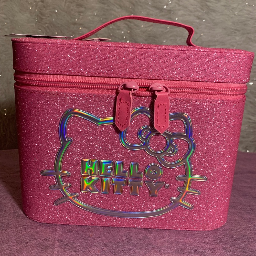 Hello Kitty Make Up Case  Sparkling Pink Glitter with mirror inside